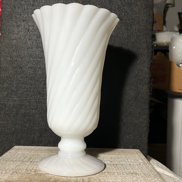 E O Brody Accents Vintage Milk Glass Swirl Vase E O Brody White